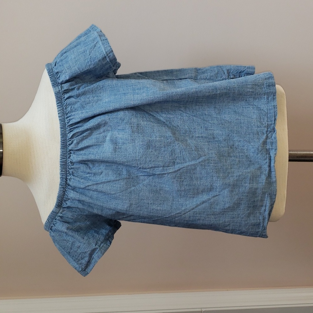 Levi's Blue Cotton Chambray Bardot Style Top with Buttons Down Back, Size Small